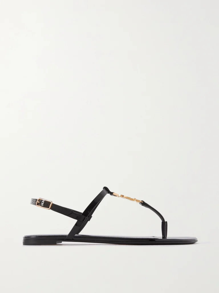 Saint Laurent Cassandra Embellished Patent-leather Slingback Sandals