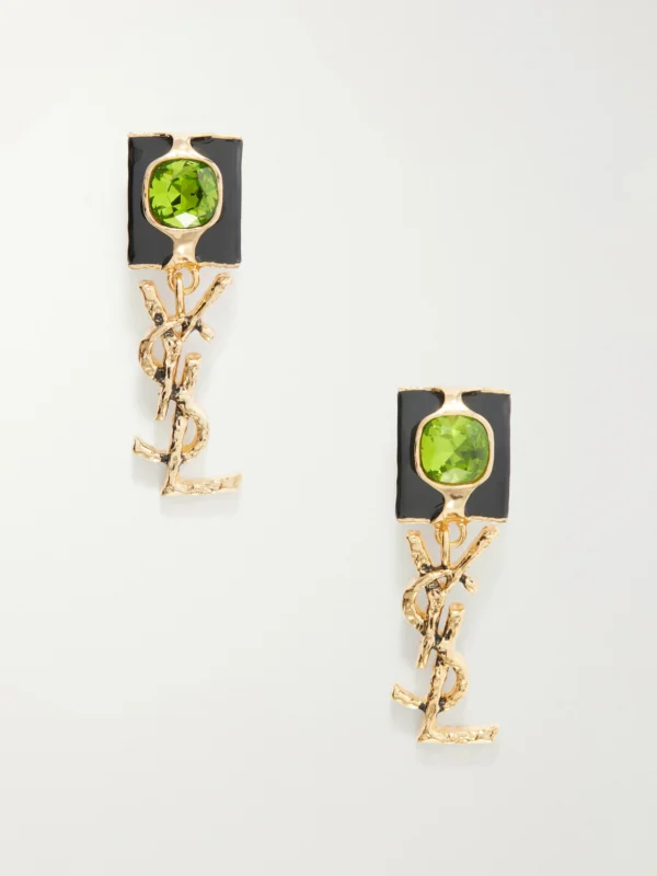 Saint Laurent Cassandre-embellished Gold-tone, Crystal and Enamel Earrings