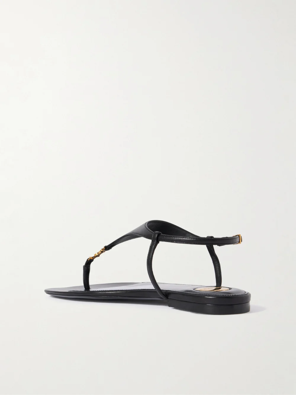 Back view of the Saint Laurent Cassandre Embellished Leather Slingback Sandals