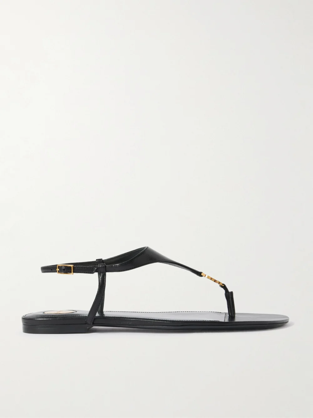 Saint Laurent Cassandre Embellished Leather Slingback Sandals in black
