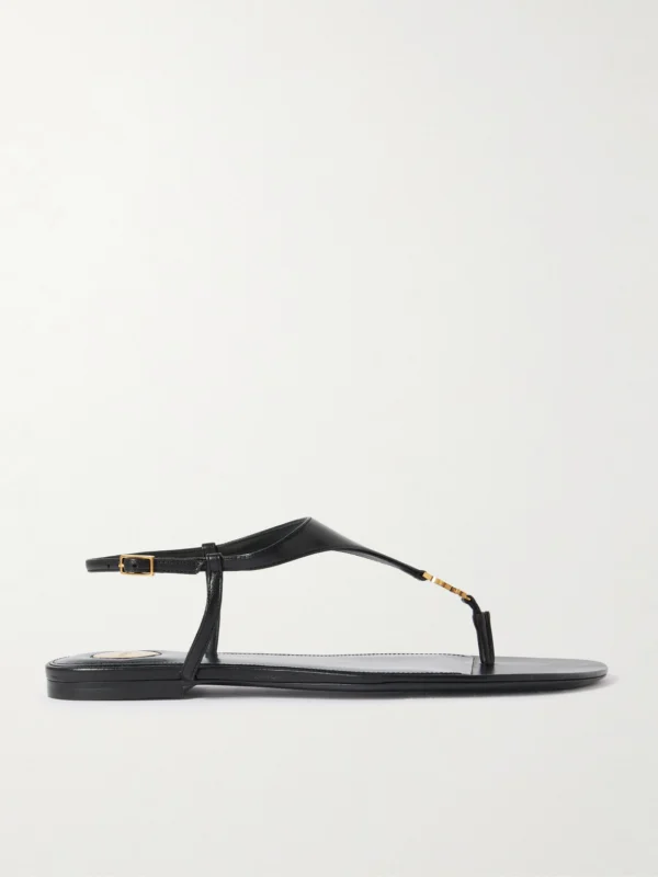 Saint Laurent Cassandre Embellished Leather Slingback Sandals