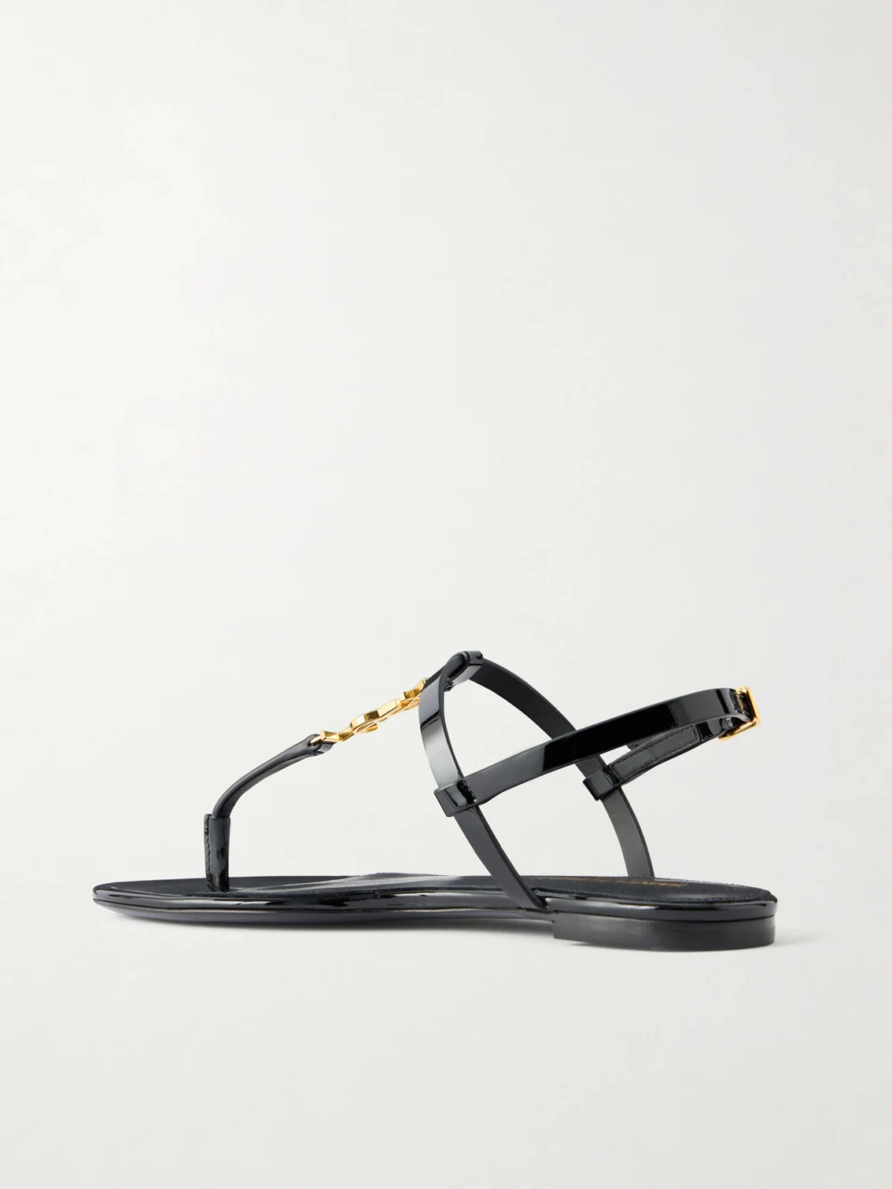 Back view of the Saint Laurent Cassandre Embellished Patent Leather Sandals