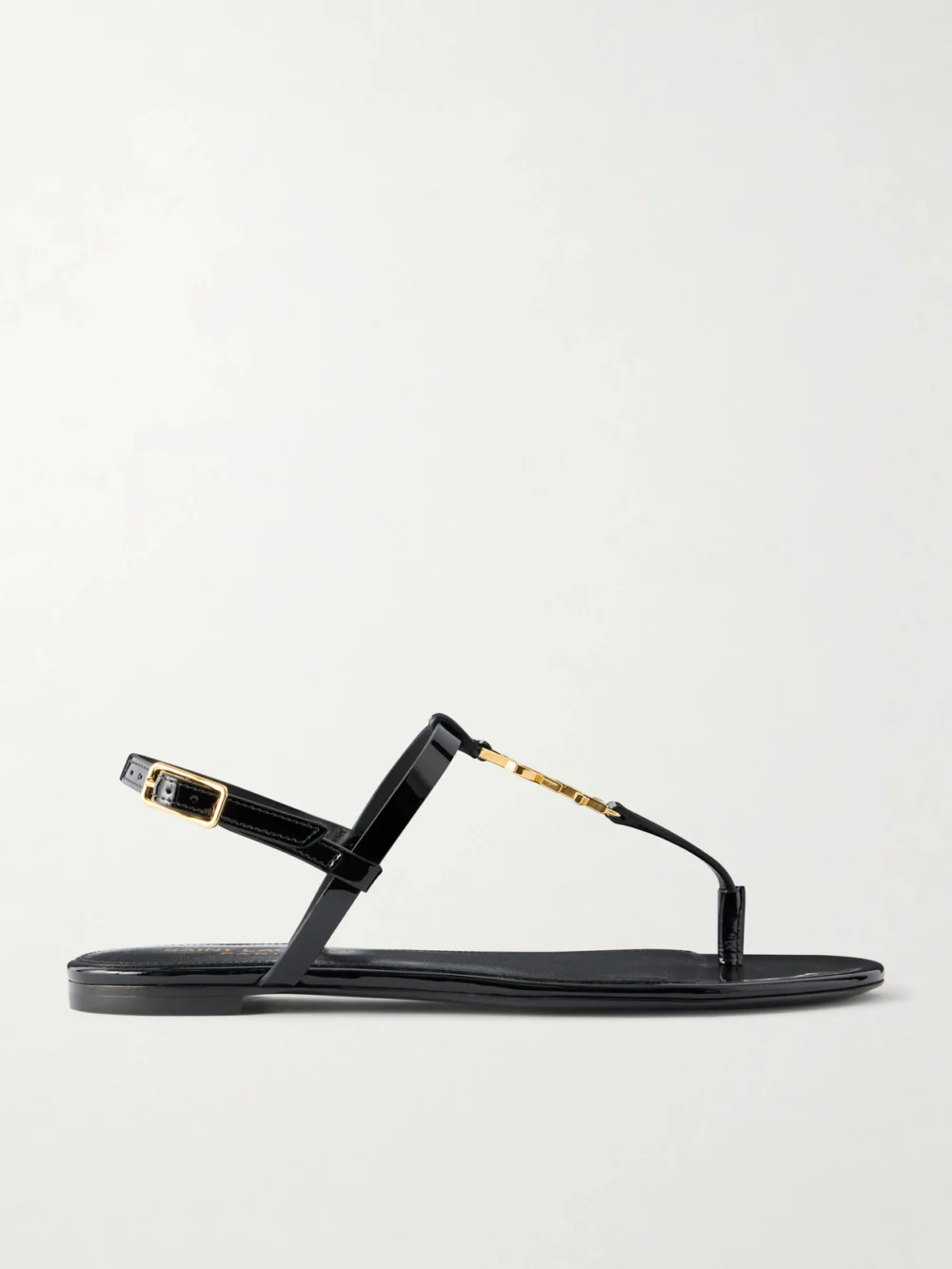 Saint Laurent Cassandre Embellished Patent Leather Sandals in black