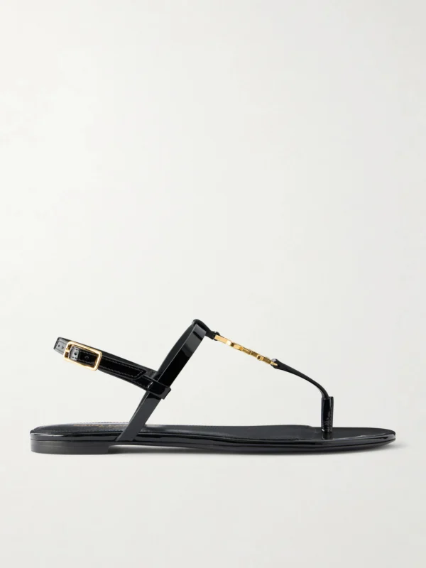 Saint Laurent Cassandre Embellished Patent Leather Sandals
