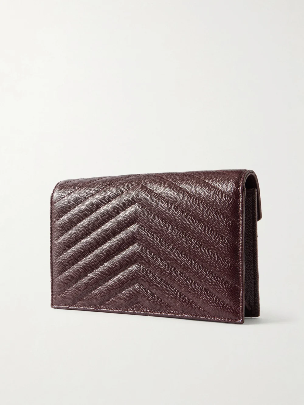 Back view of the Saint Laurent Cassandre Envelope Chain Mini Matelassé Leather Wallet