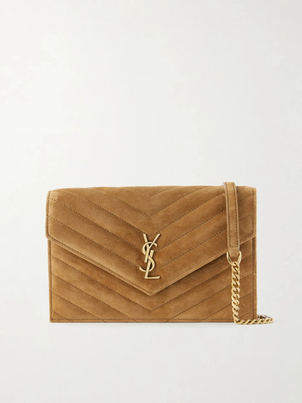 Saint Laurent Cassandre Envelope Matelassé Logo-detailed Suede Shoulder Bag in brown
