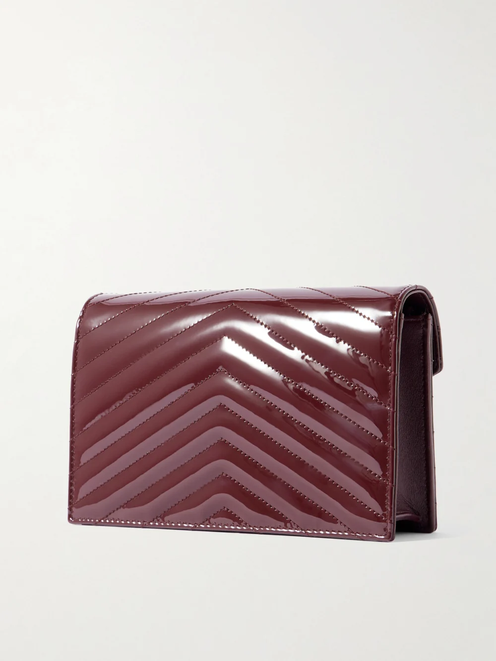 Back view of the Saint Laurent Cassandre Envelope Matelassé Patent-leather Shoulder Bag