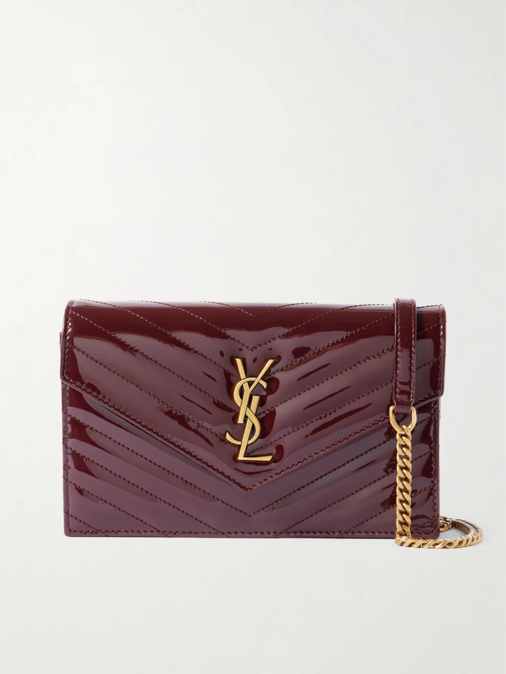 Saint Laurent Cassandre Envelope Matelassé Patent-leather Shoulder Bag in burgundy