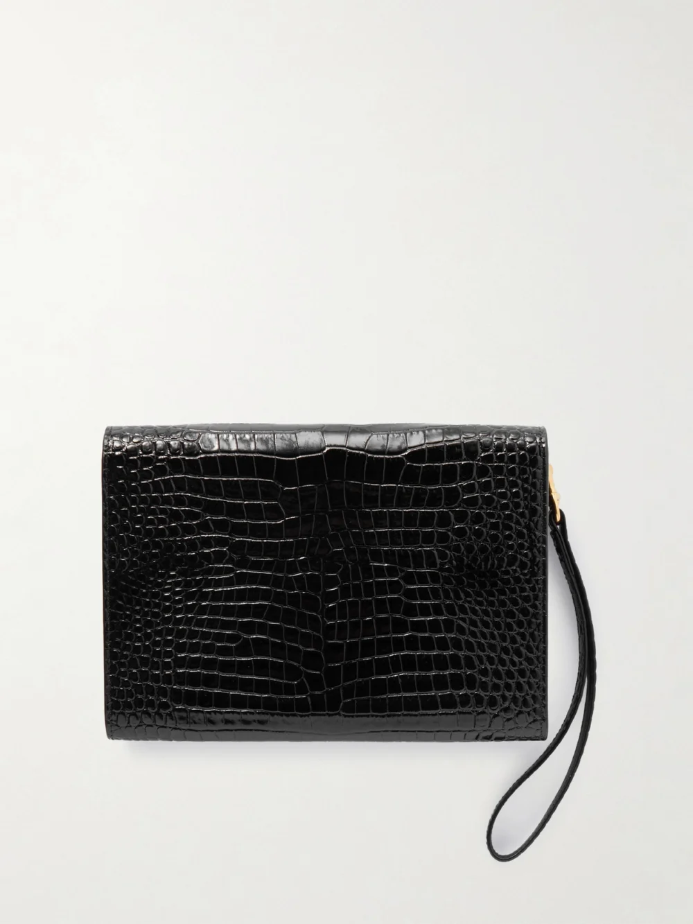 Back view of the Saint Laurent Cassandre Glossed Croc-effect Leather Pouch