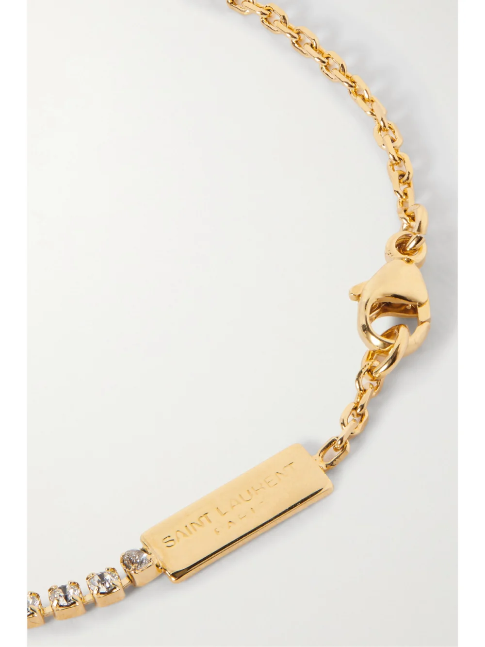 Back view of the Saint Laurent Cassandre Gold-tone Crystal Bracelet