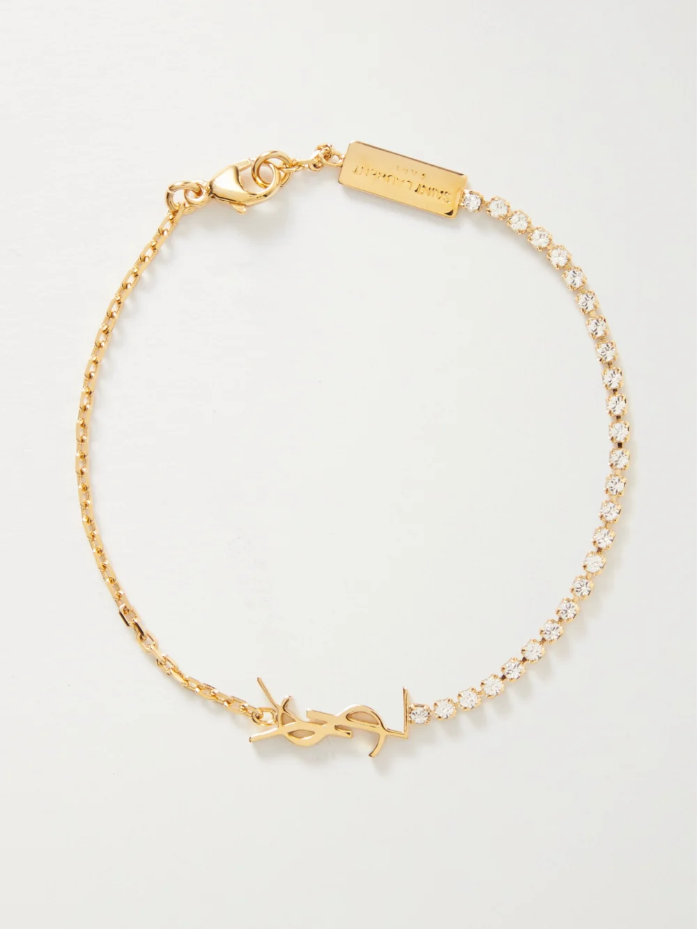 Saint Laurent Cassandre Gold-tone Crystal Bracelet in m