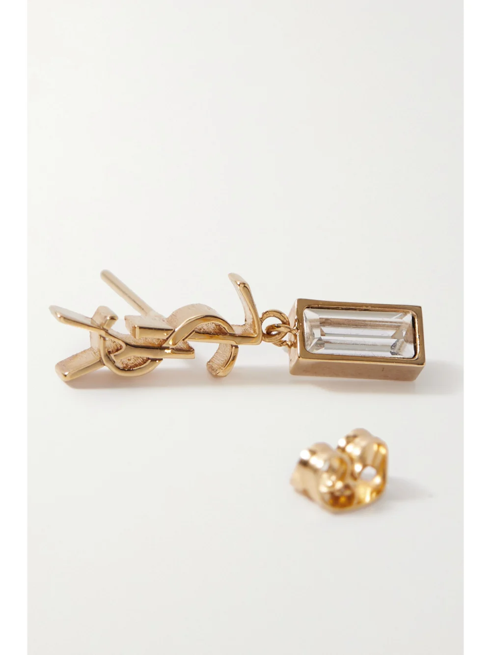 Close-up detail of the Saint Laurent Cassandre Gold-tone Crystal Single Earring