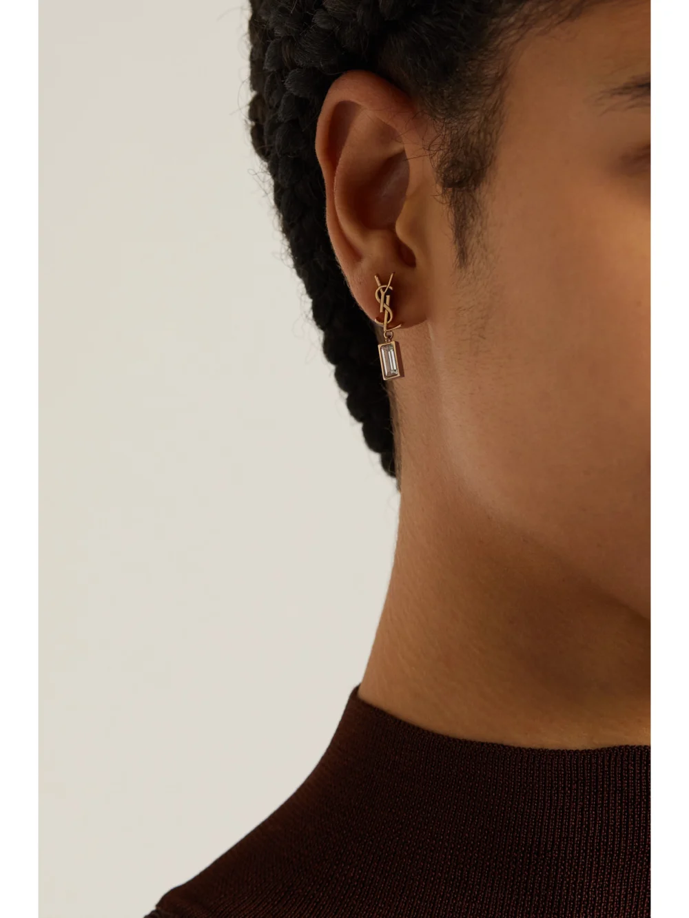 Saint Laurent Cassandre Gold-tone Crystal Single Earring, styled view