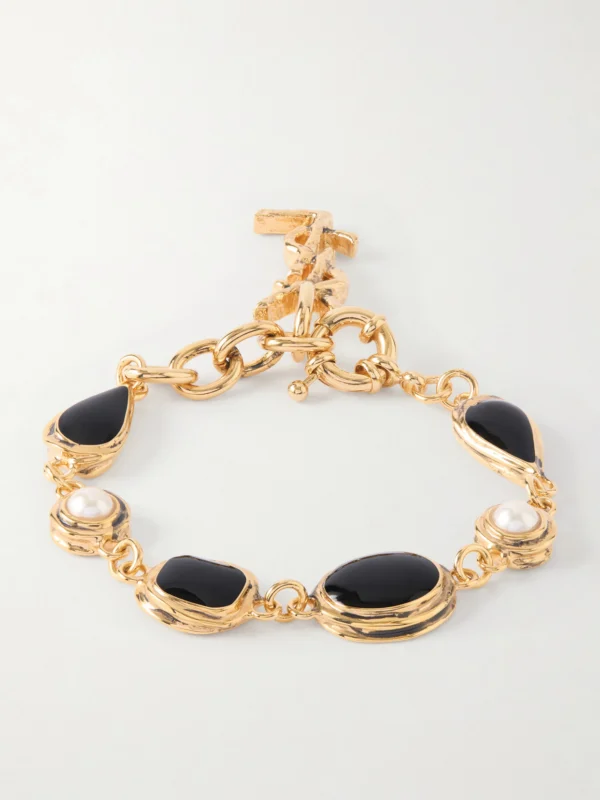Saint Laurent Cassandre Gold-tone Enamel Bracelet