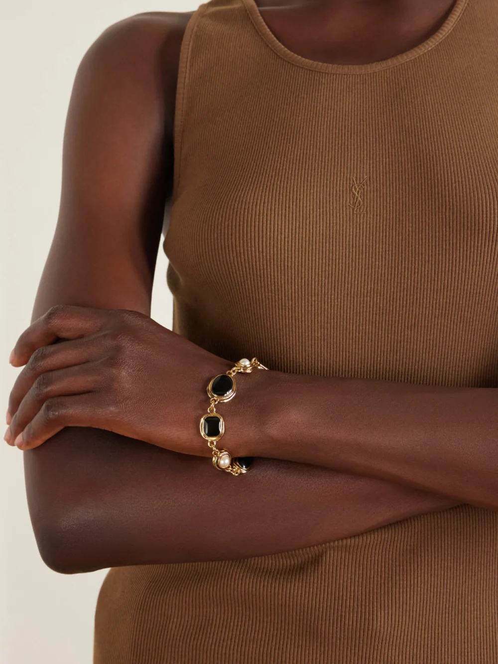 Saint Laurent Cassandre Gold-tone Enamel Bracelet, styled view
