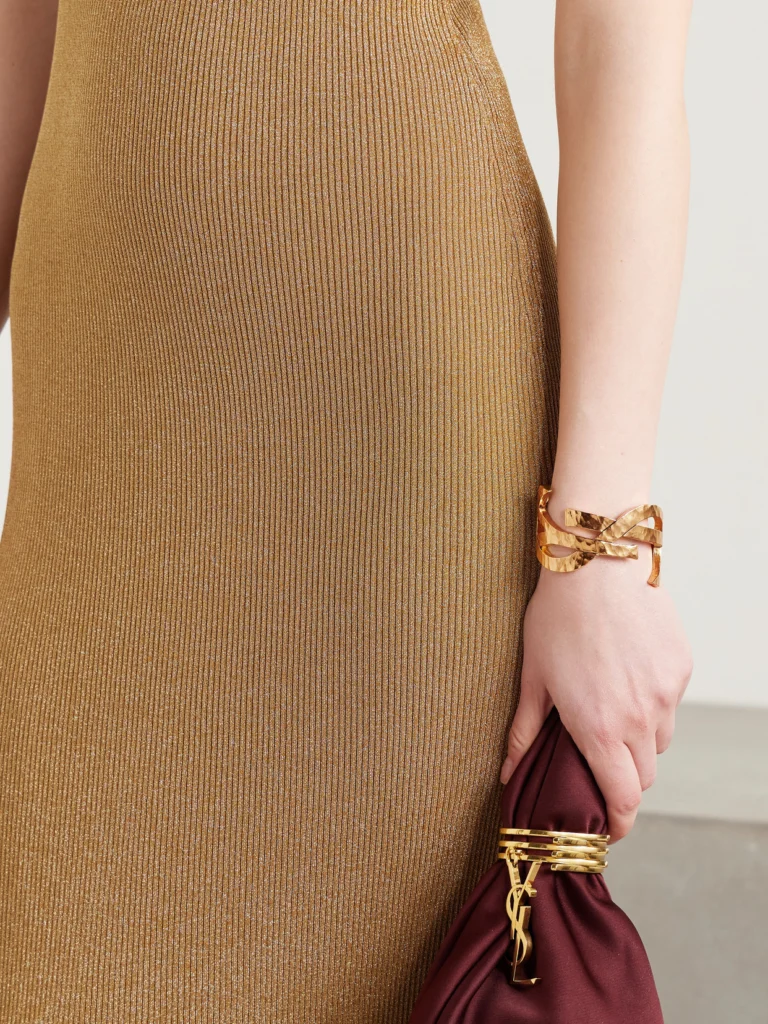 Saint Laurent Cassandre Hammered Gold-tone Cuff