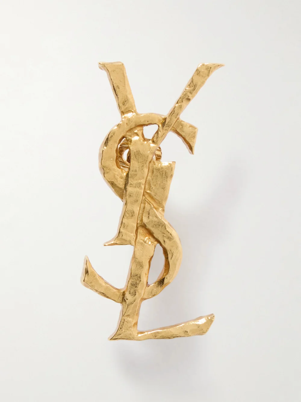 Saint Laurent Cassandre Hammered Gold-tone Single Clip Earring