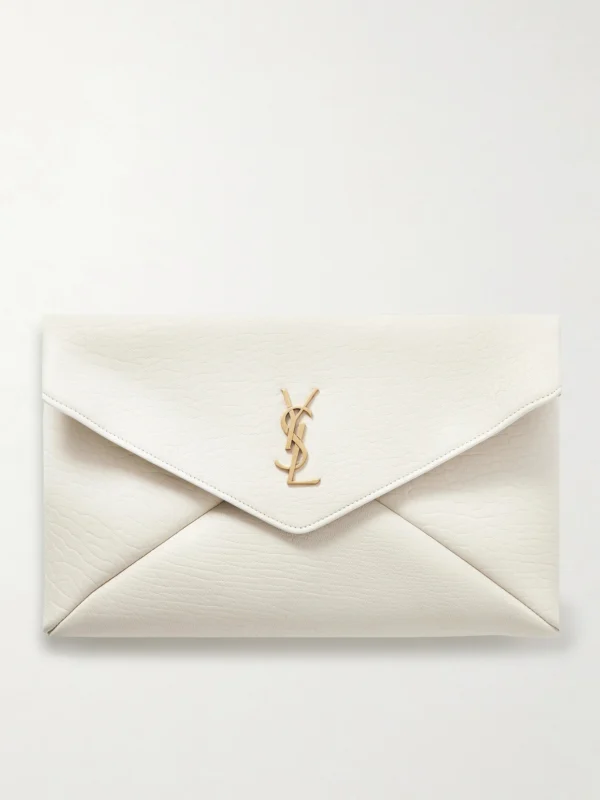 Saint Laurent Cassandre Large Textured-leather Clutch