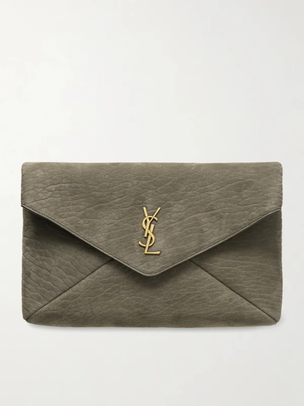 Saint Laurent Cassandre Large Textured-nubuck Clutch