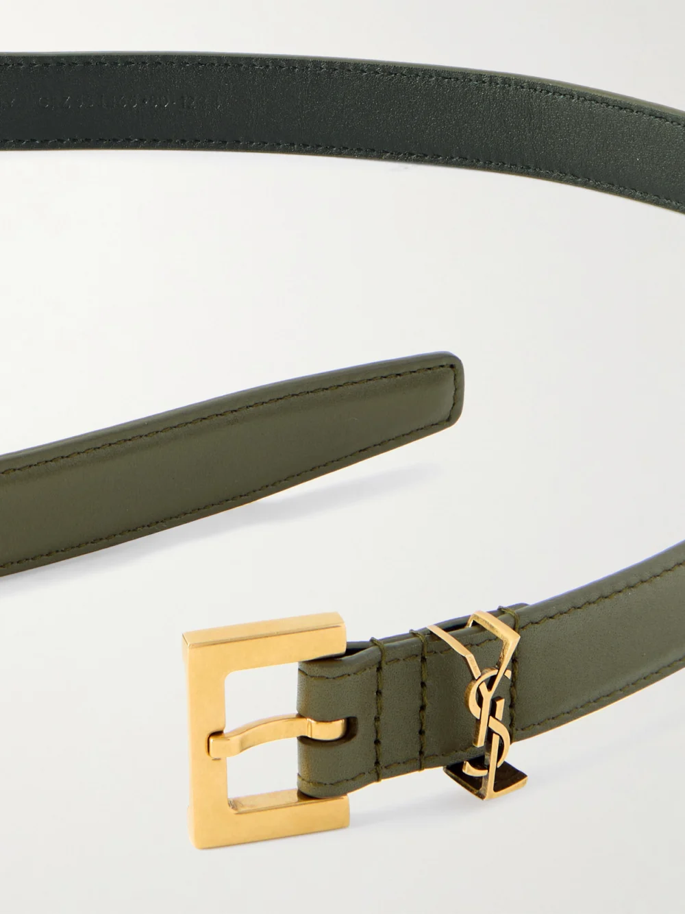 Close-up detail of the Saint Laurent Cassandre Leather Belt