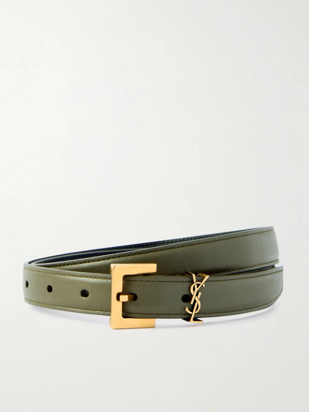 Saint Laurent Cassandre Leather Belt in army green