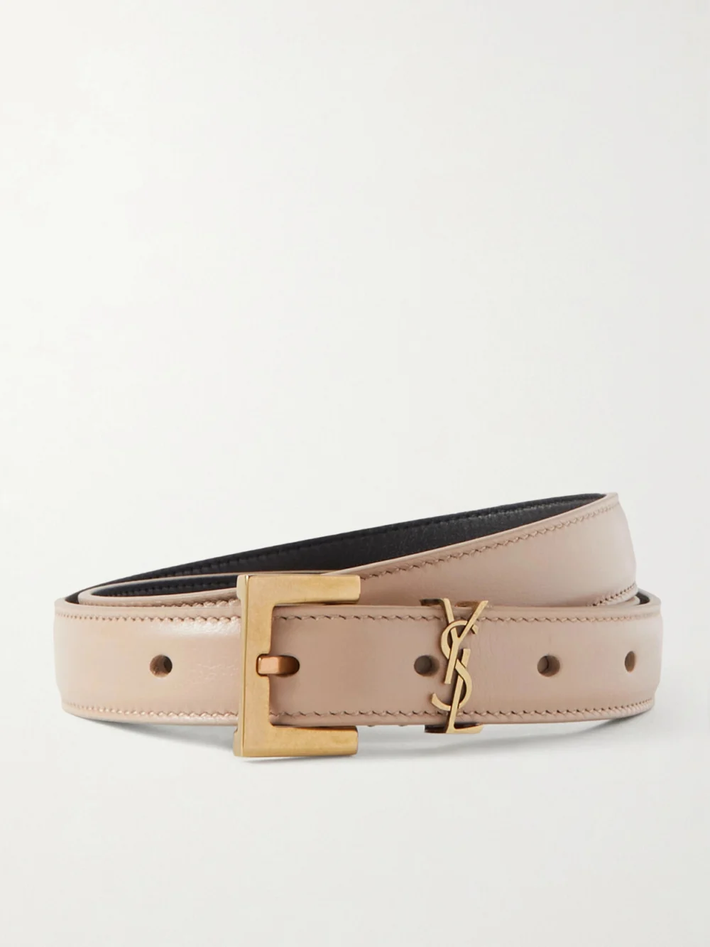 Saint Laurent Cassandre Leather Belt in beige