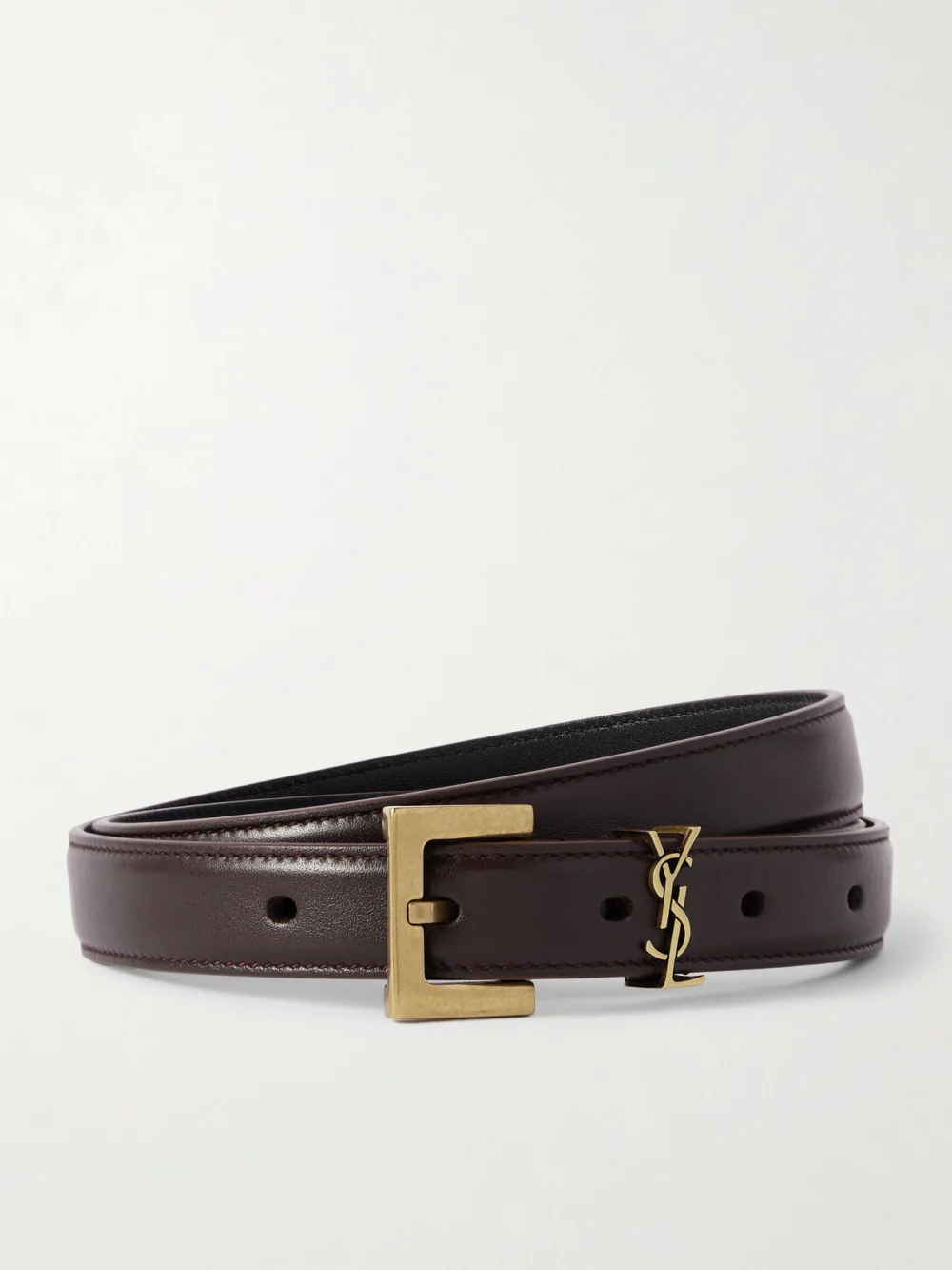 Saint Laurent Cassandre Leather Belt in burgundy