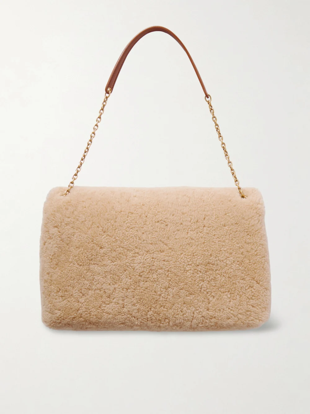 Back view of the Saint Laurent Cassandre Leather-trimmed Shearling Shoulder Bag