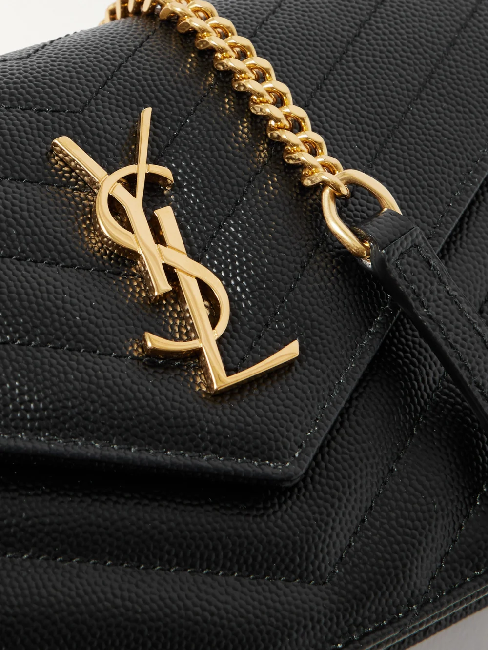 Close-up detail of the Saint Laurent Cassandre Matelassé Textured-leather Shoulder Bag