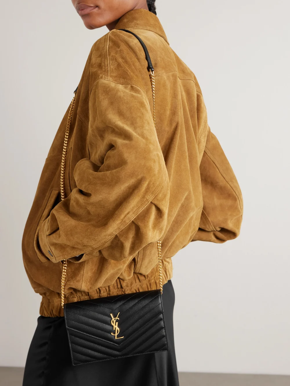Saint Laurent Cassandre Matelassé Textured-leather Shoulder Bag, styled view