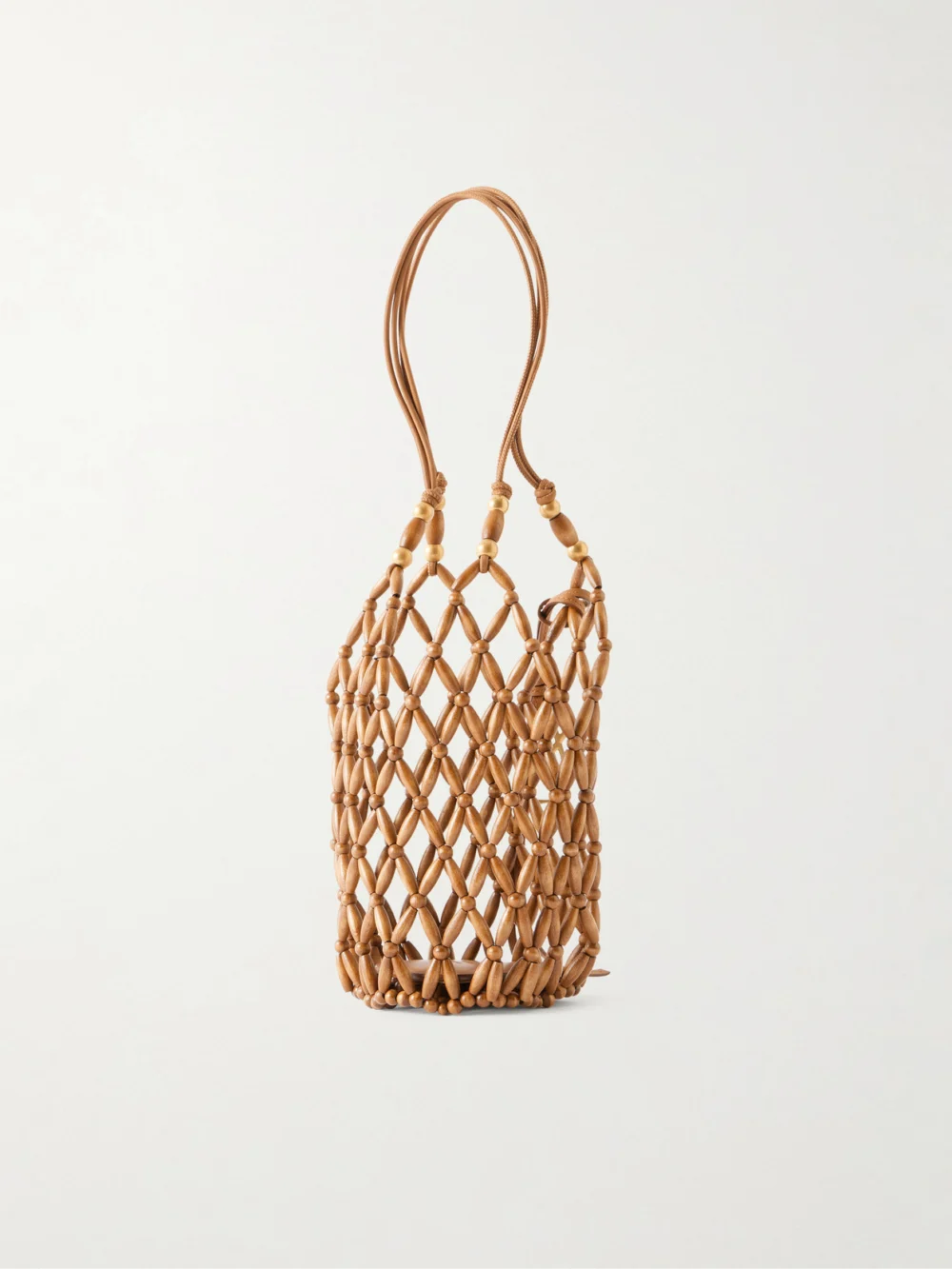 Back view of the Saint Laurent Cassandre Mini Beaded Wood Bucket Bag