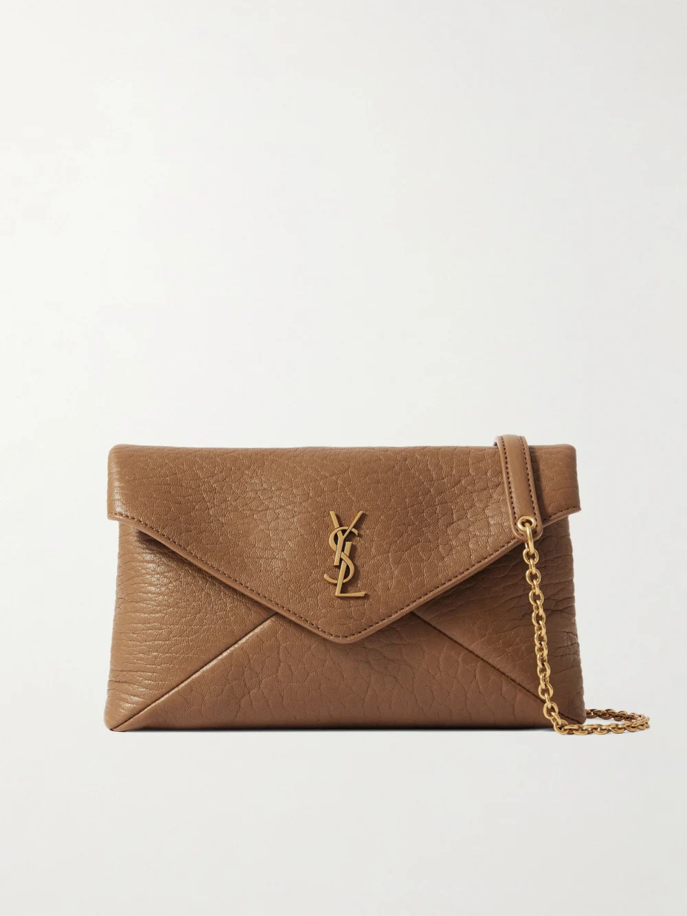 Saint Laurent Cassandre Mini Textured-leather Shoulder Bag in brown