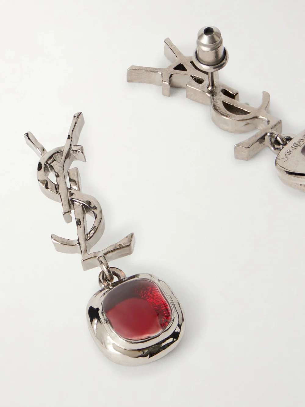 Back view of the Saint Laurent Cassandre Pampille Silver-tone and Resin Earrings