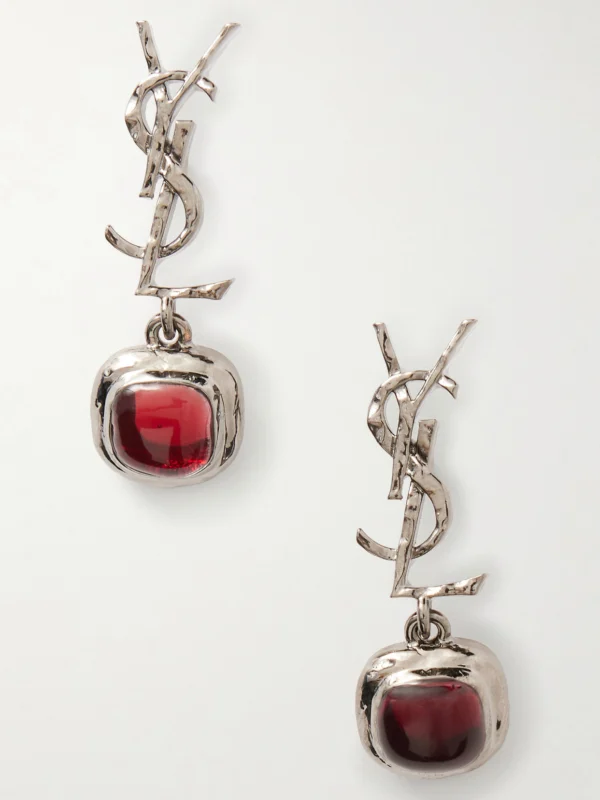 Saint Laurent Cassandre Pampille Silver-tone and Resin Earrings