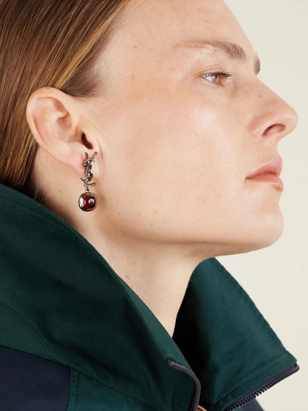 Saint Laurent Cassandre Pampille Silver-tone and Resin Earrings, styled view