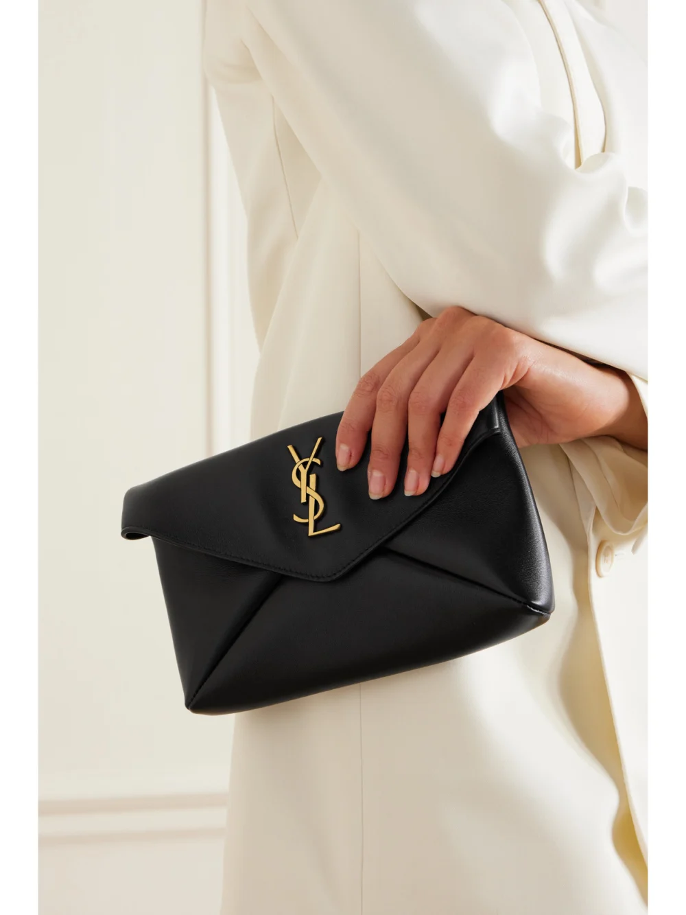 Saint Laurent Cassandre Small Leather Clutch, styled view