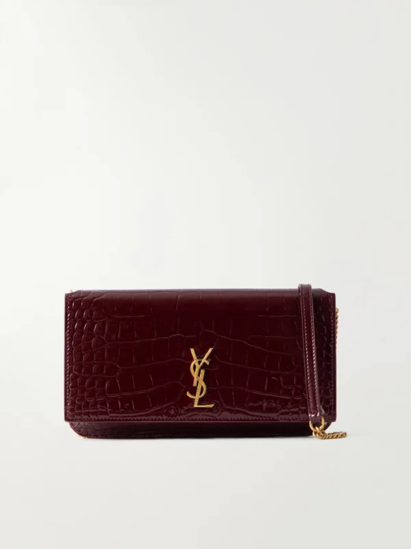 Saint Laurent Cassandre Strap Croc-effect Patent Leather Clutch