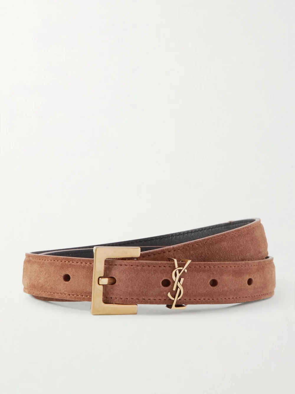 Saint Laurent Cassandre Suede Belt in brick