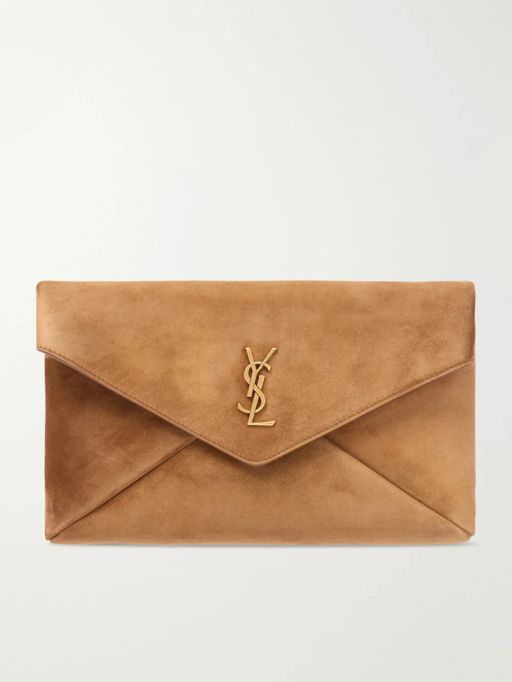 Saint Laurent Cassandre Suede Clutch in camel