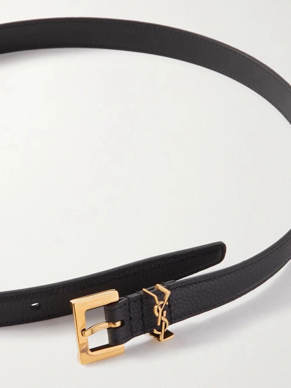 Close-up detail of the Saint Laurent Cassandre Textured-leather Belt