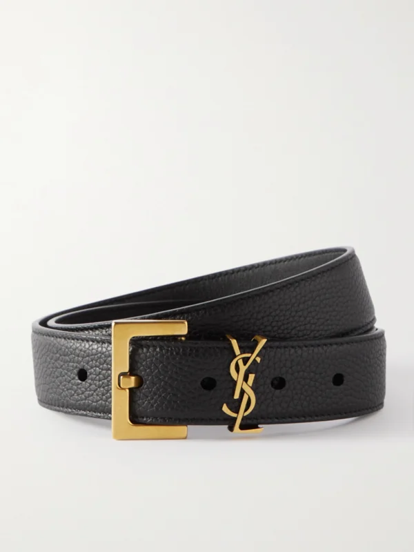 Saint Laurent Cassandre Textured-leather Belt