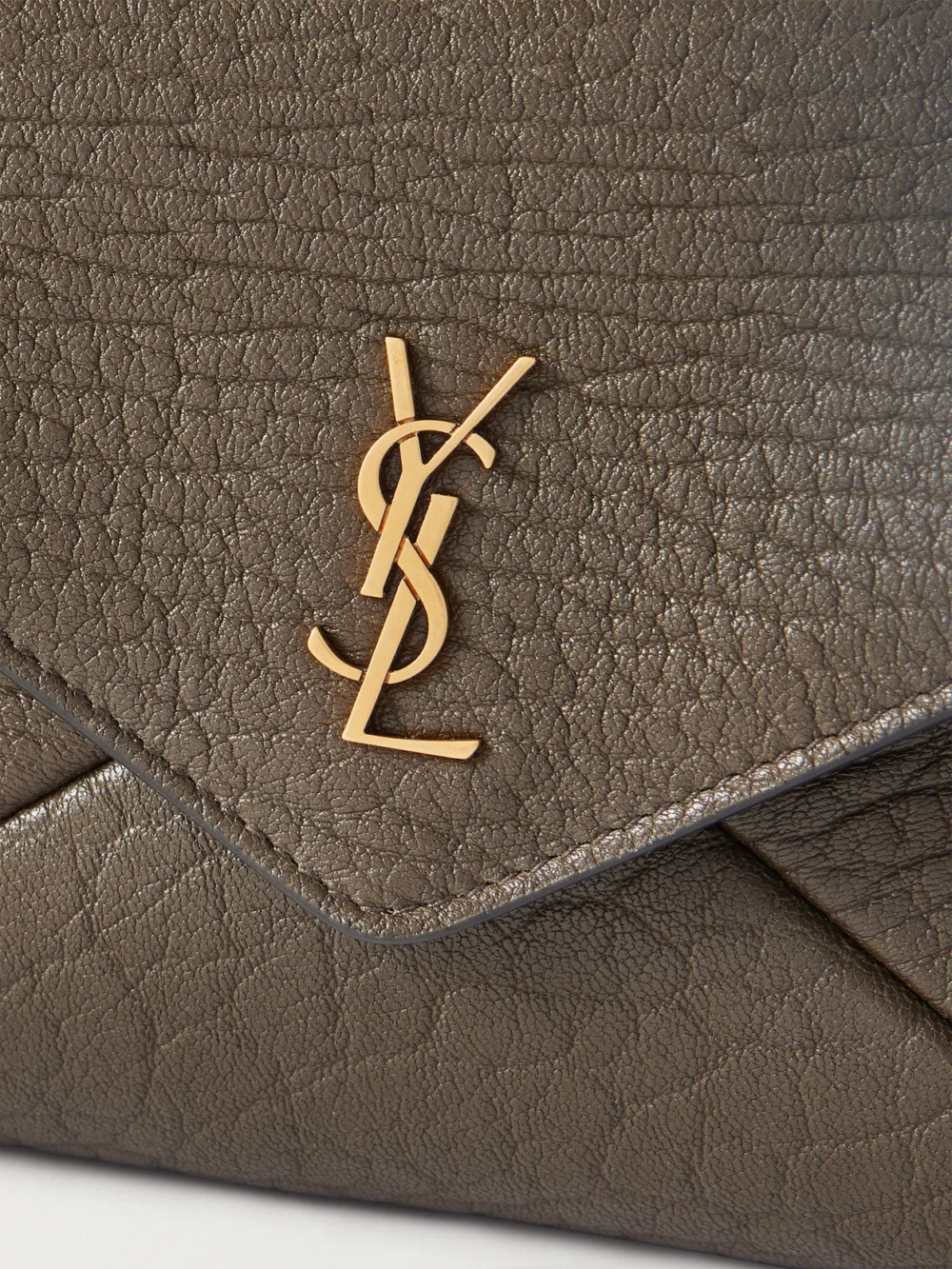 Close-up detail of the Saint Laurent Cassandre Textured-leather Shoulder Bag