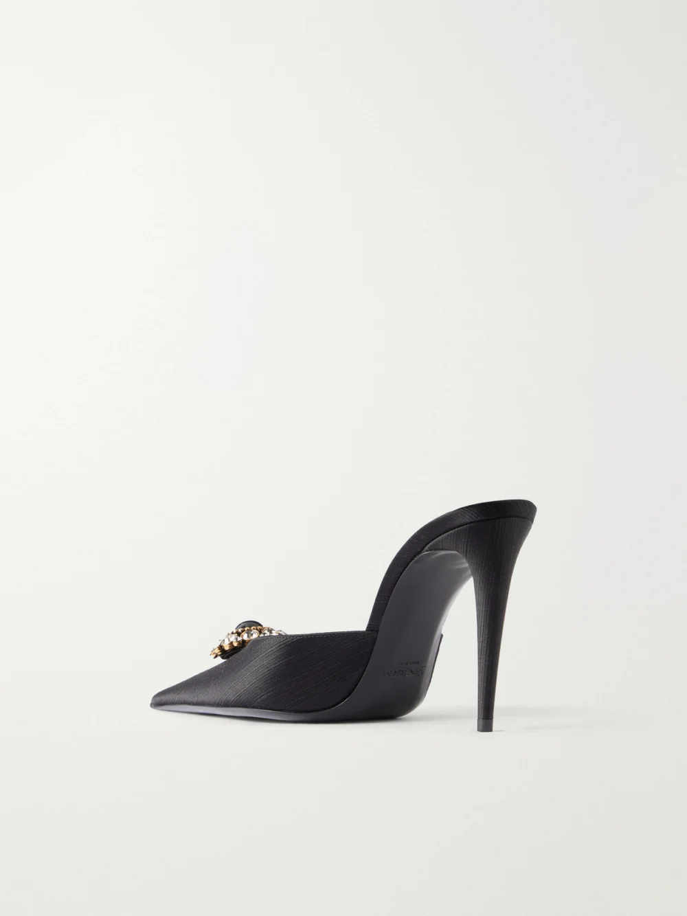 Back view of the Saint Laurent Cosmo 95 Crystal-embellished Faille Mules