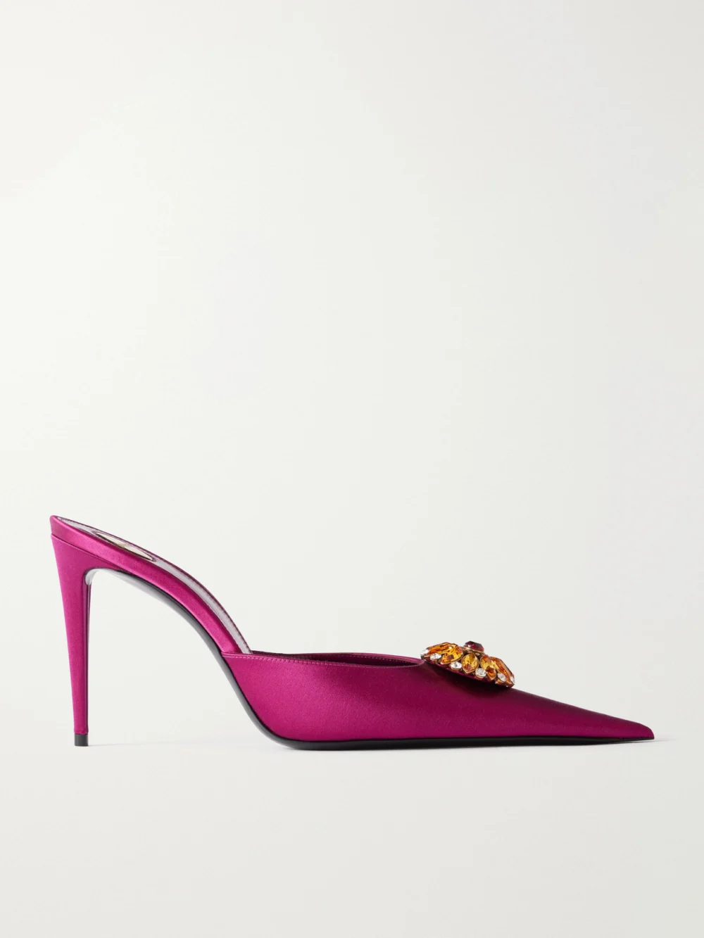 Saint Laurent Cosmo 95 Embellished Satin- Mules in red