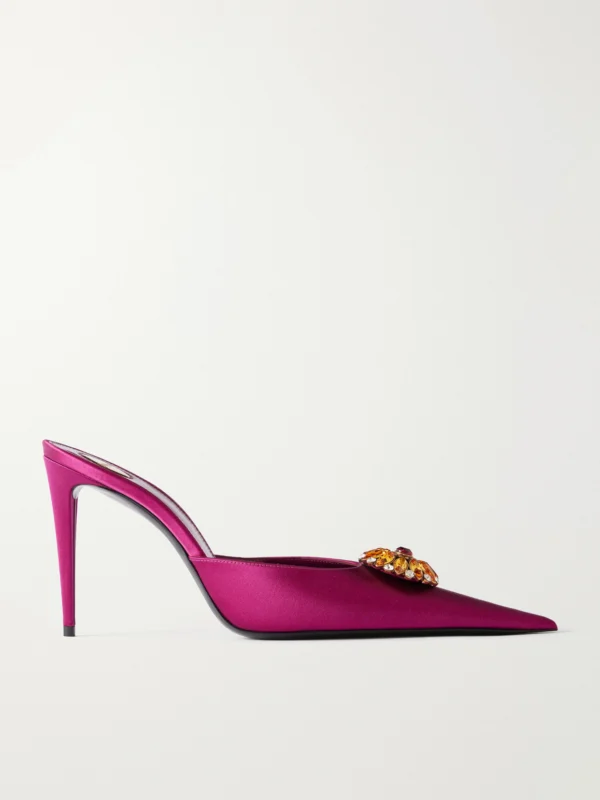 Saint Laurent Cosmo 95 Embellished Satin- Mules