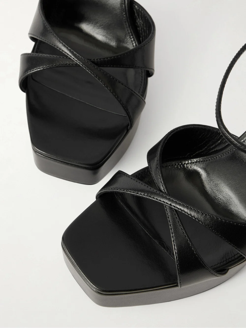 Close-up detail of the Saint Laurent Debbie Leather Platform Sandals