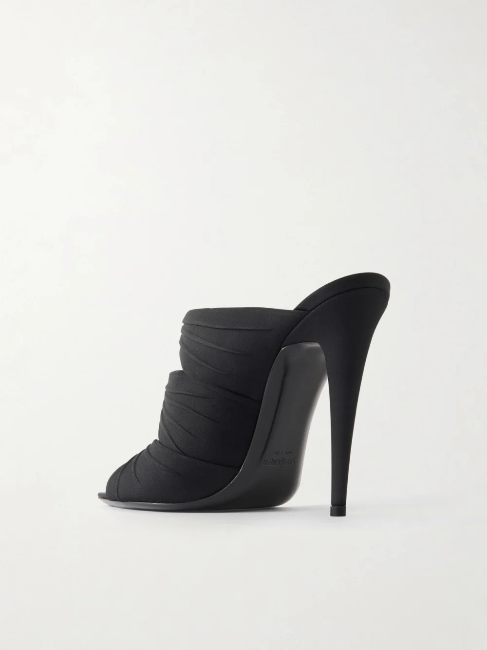 Back view of the Saint Laurent Emilie 110 Crystal-embellished Gathered Satin Sandals