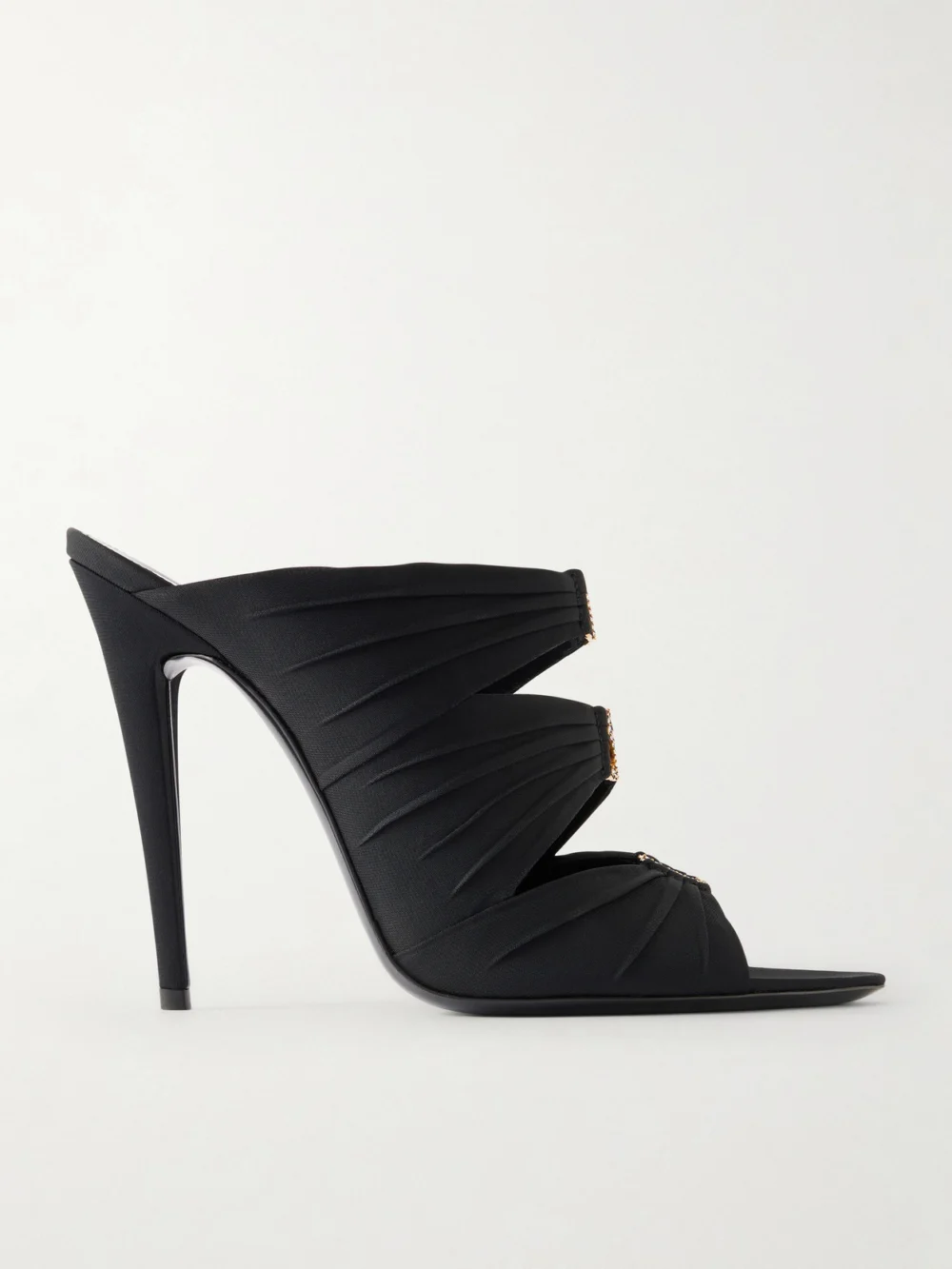 Saint Laurent Emilie 110 Crystal-embellished Gathered Satin Sandals in black