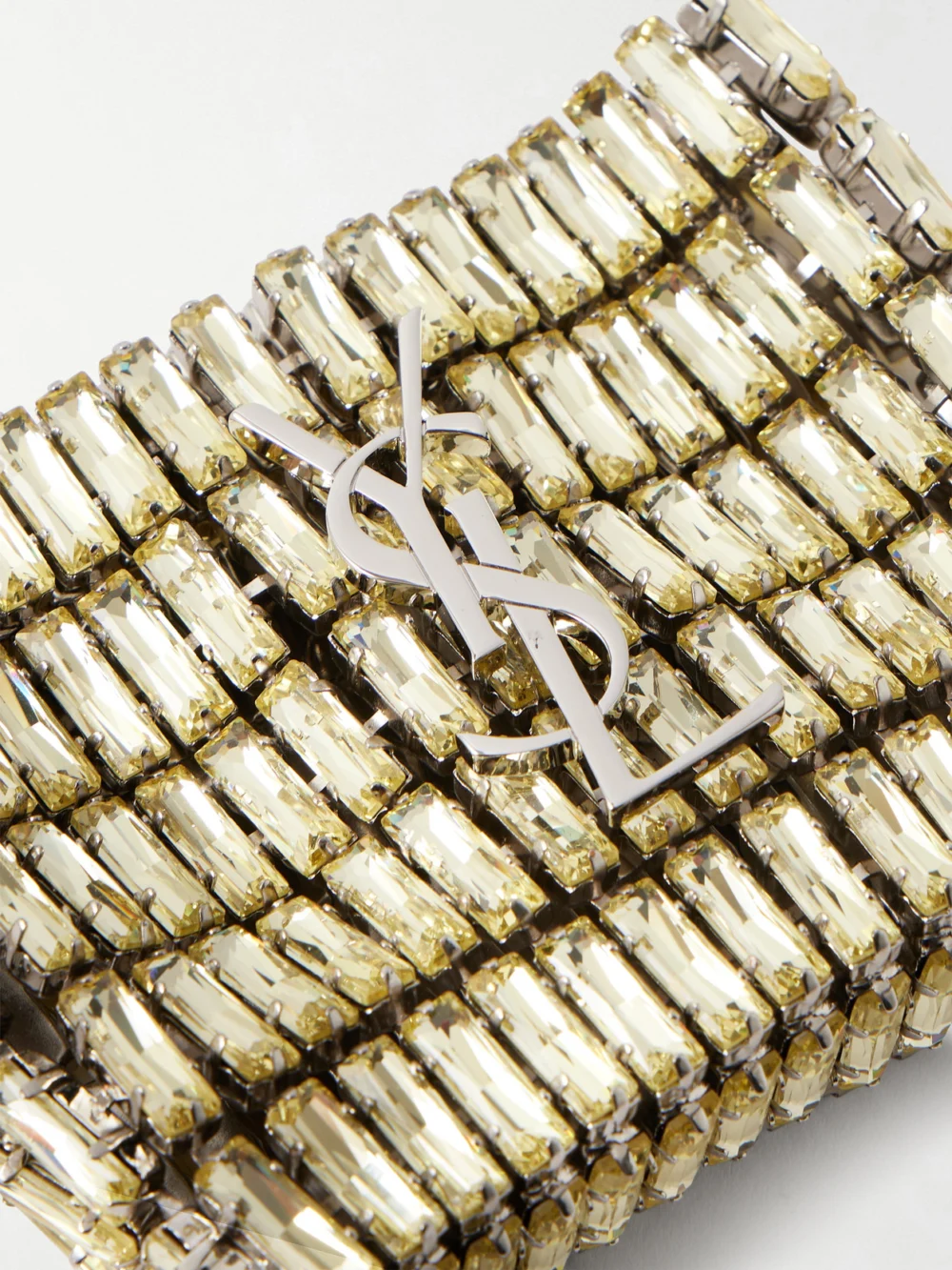 Close-up detail of the Saint Laurent Evening Micro Crystal-embellished Chainmail Shoulder Bag