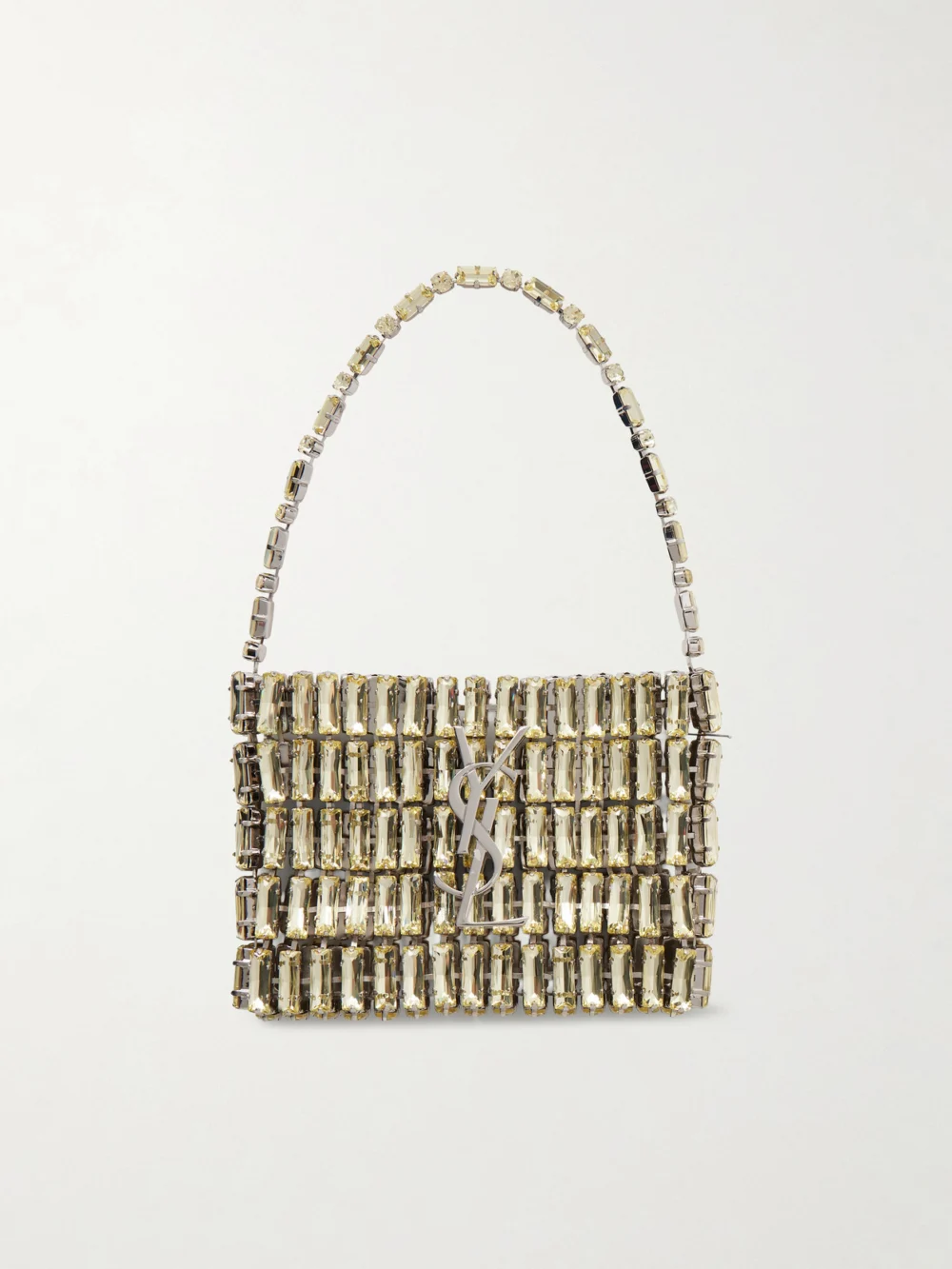 Saint Laurent Evening Micro Crystal-embellished Chainmail Shoulder Bag in gold